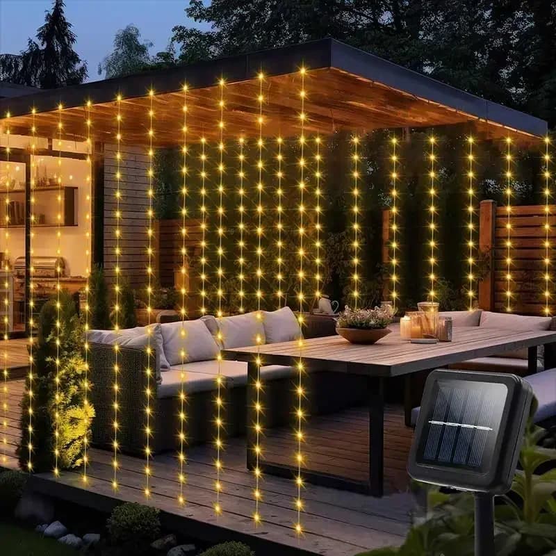 300 LED 防水ソーラーカーテンストリングライト
