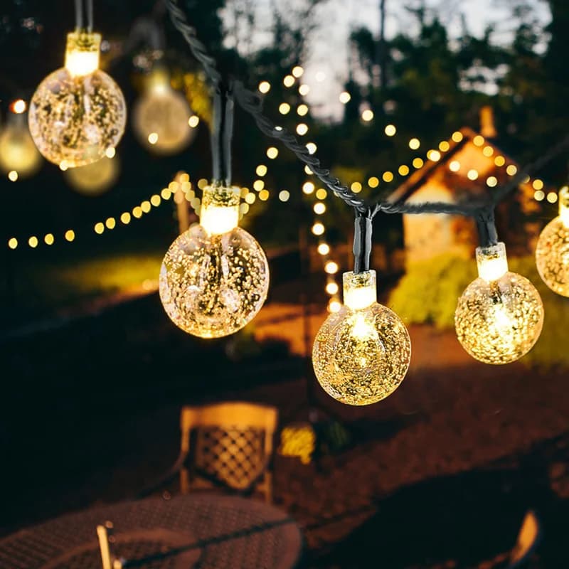 ソーラー式 暖かい白 LEDバブルボール ストリングライト