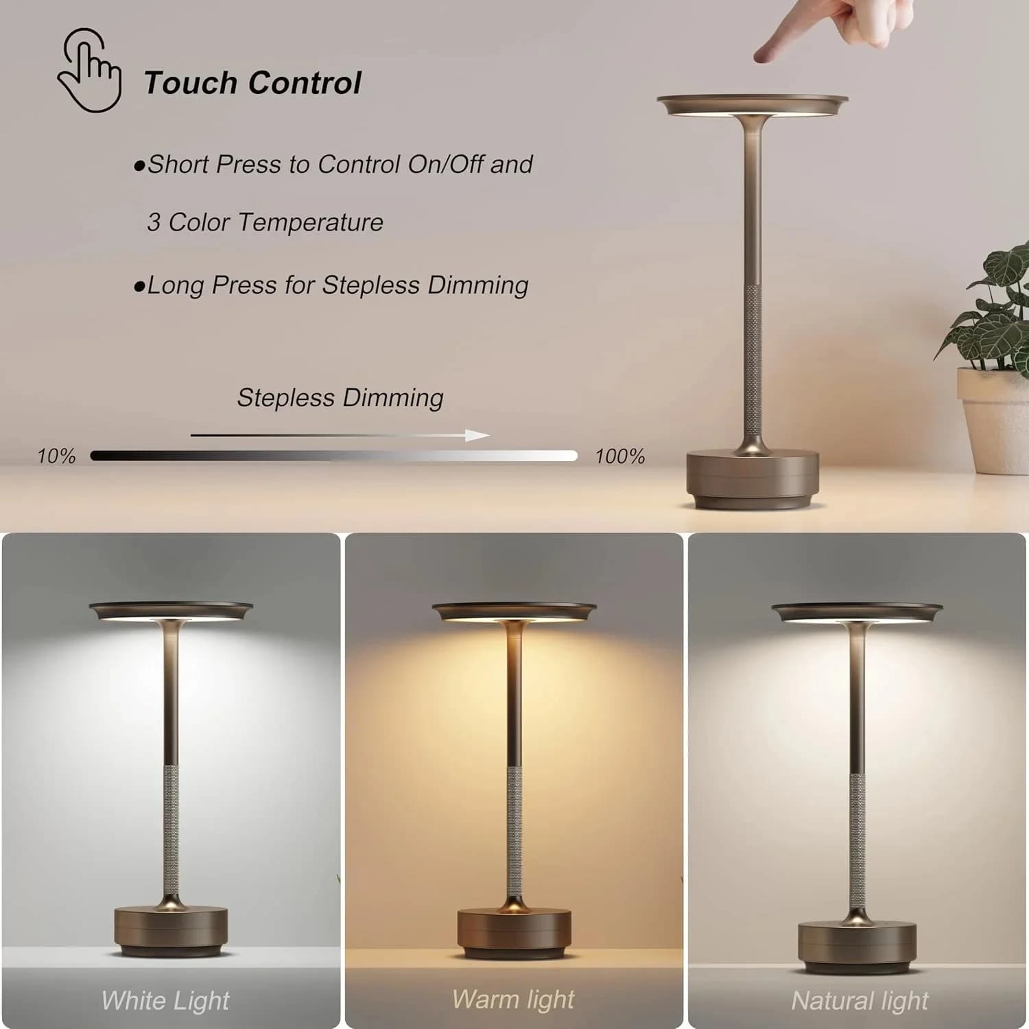 充電式 UFOデザイン LEDベッドサイドランプ