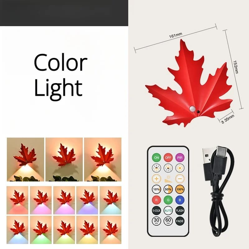 充電式 メイプルリーフ LEDウォールランプ モーションセンサー付き