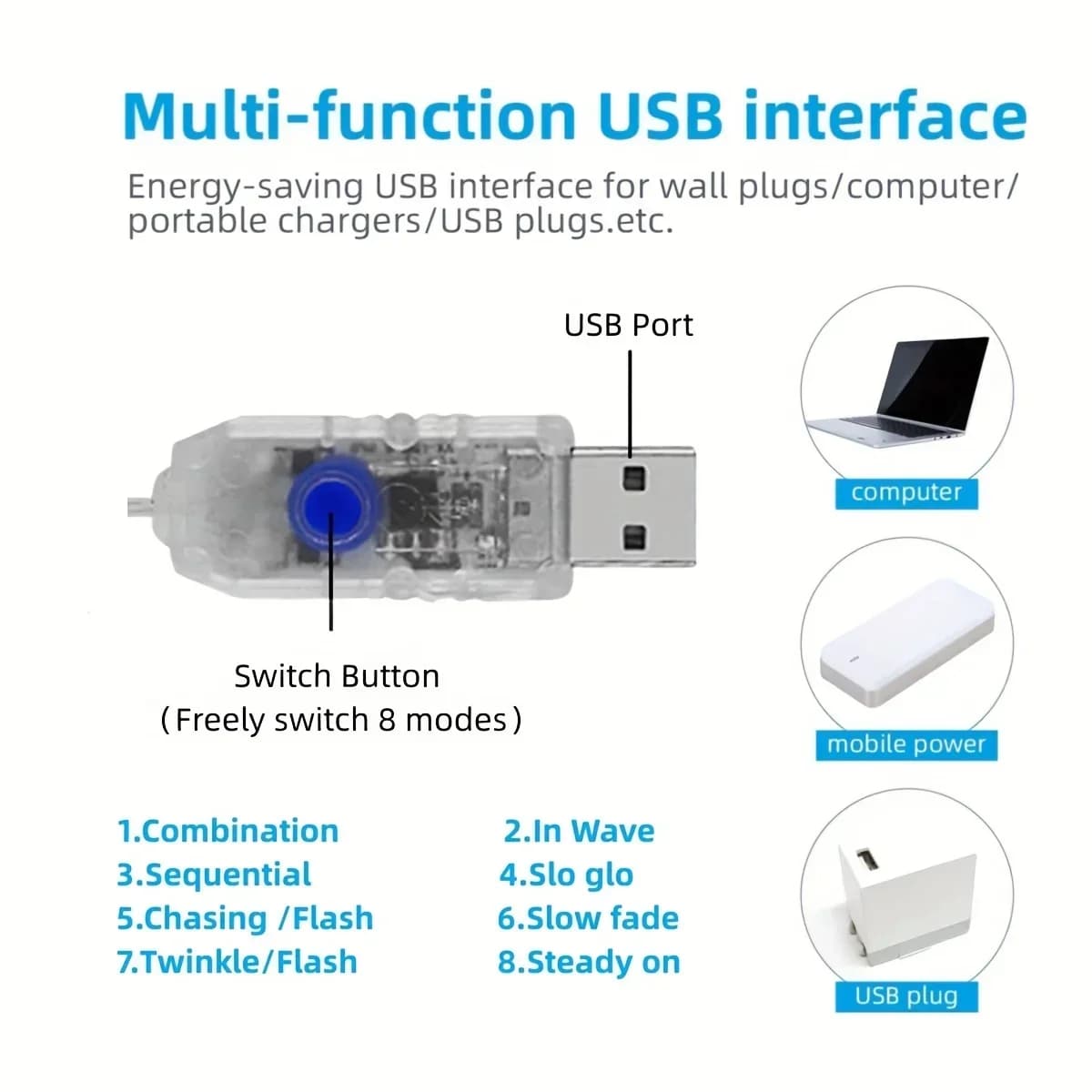 USB クリスマス ウォーターフォール ストリングライト 電球色