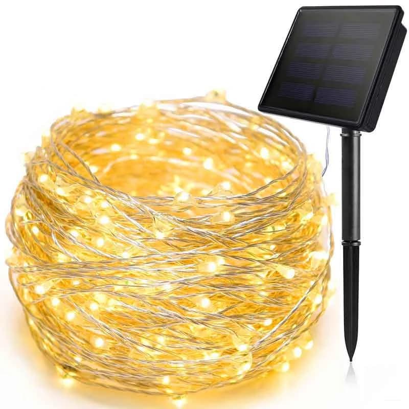 100 LED ソーラー クリップワイヤーライト 屋外用 防水